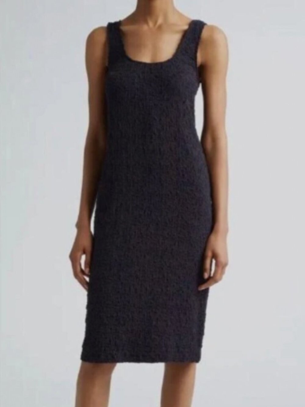NWT Vince Navy Textured Square Neck Cotton Blend Midi Dress XS | Minimal Luxury